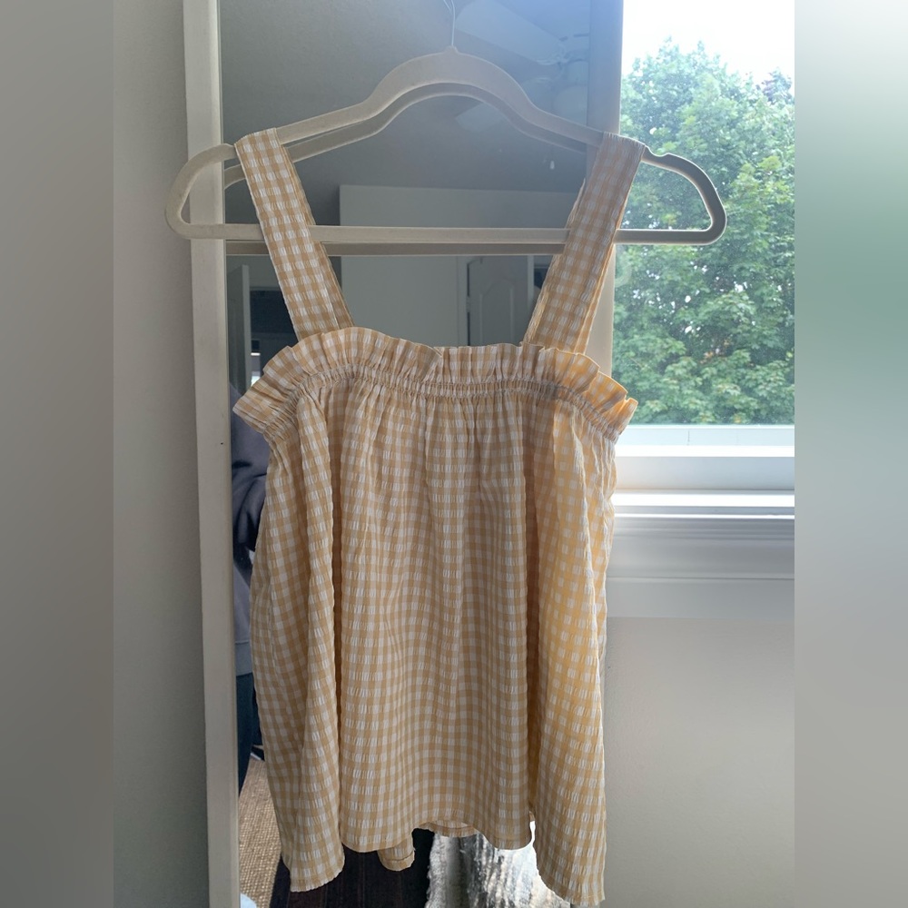 MbyM Yellow & White Checker Gingham Baby Doll Top Size XS Spring Sleeveless